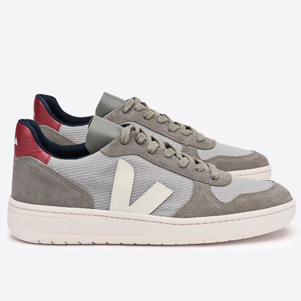 Veja V-10-B-MESH Sneakers in White & Red 7